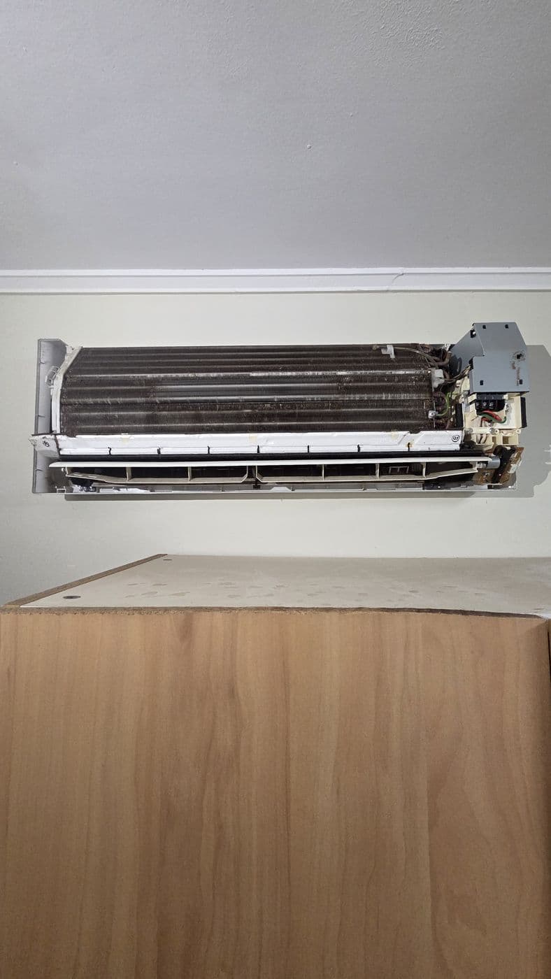 Split system installation with protective drop sheet